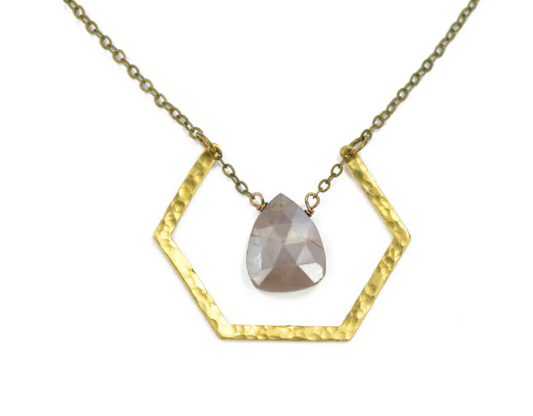 Coffee Moonstone Brass Necklace - Premium Necklace from EDGY PETAL - Just $50! Shop now at Three Blessed Gems