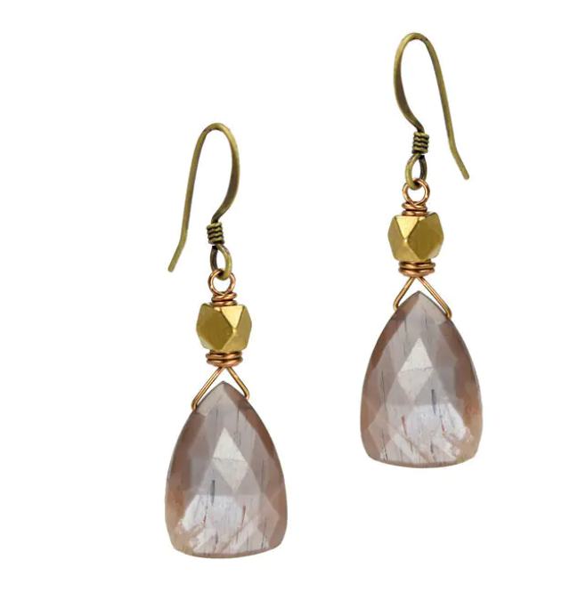 Coffee Moonstone Brass Earrings - Premium Earrings from EDGY PETAL - Just $48! Shop now at Three Blessed Gems