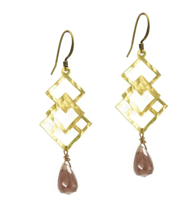 Coffee Moonstone Geometric Brass Earrings - Premium Earrings from EDGY PETAL - Just $40! Shop now at Three Blessed Gems