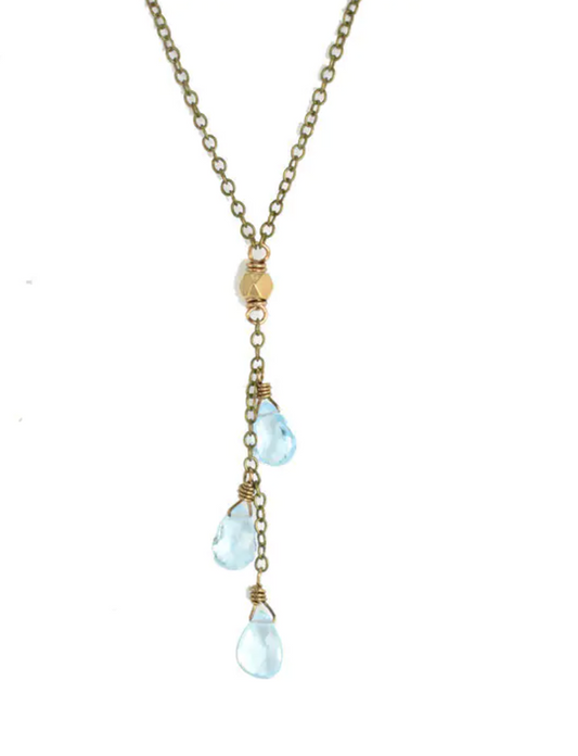 Blue Topaz Droplet Brass Necklace - Premium Necklace from EDGY PETAL - Just $55! Shop now at Three Blessed Gems