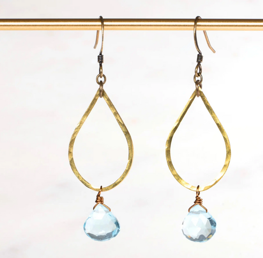 Blue Topaz Teardrop Brass Earrings - Premium Earrings from EDGY PETAL - Just $45! Shop now at Three Blessed Gems