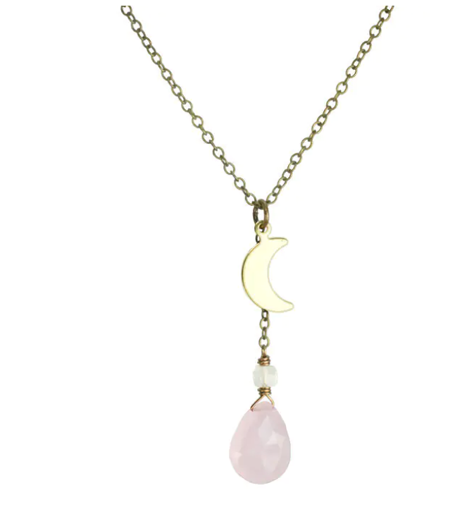 Moon Rose Quartz Brass Necklace
