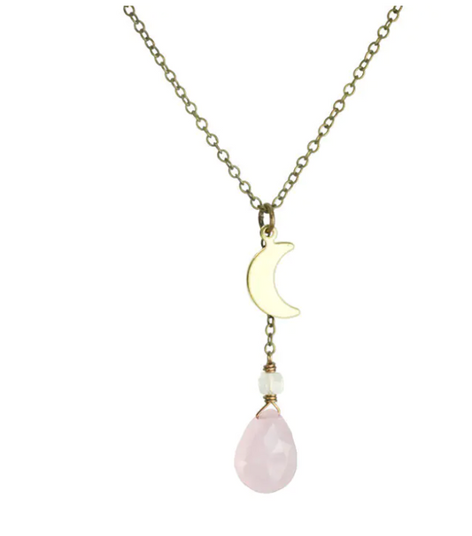 Moon Rose Quartz Brass Necklace - Premium Necklace from EDGY PETAL - Just $38! Shop now at Three Blessed Gems