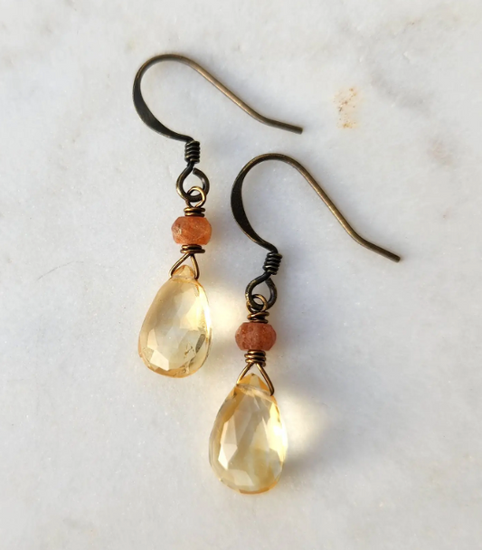 Citrine Sunstone Earrings - Premium Earrings from EDGY PETAL - Just $35! Shop now at Three Blessed Gems