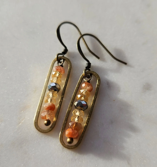 Citrine Sunstone Dainty Brass Earrings - Premium Earrings from EDGY PETAL - Just $35! Shop now at Three Blessed Gems