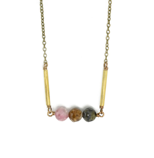 Watermelon Tourmaline Ball Brass Necklace - Premium Necklace from EDGY PETAL - Just $33! Shop now at Three Blessed Gems