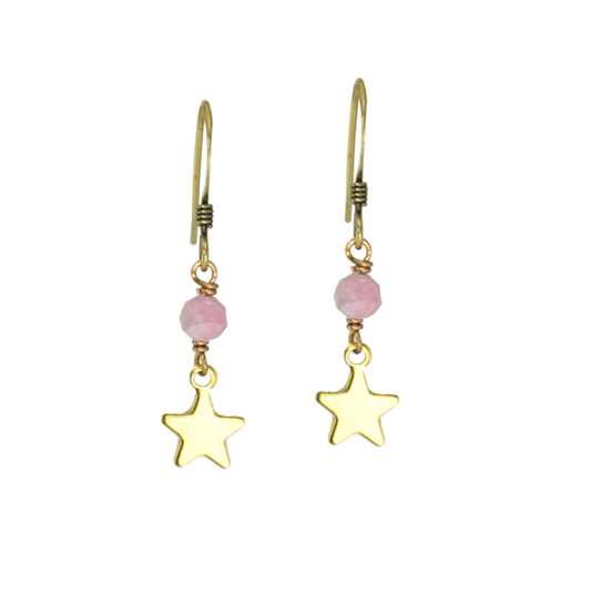 Watermelon Tourmaline Star Brass Earrings - Premium Earrings from EDGY PETAL - Just $25! Shop now at Three Blessed Gems