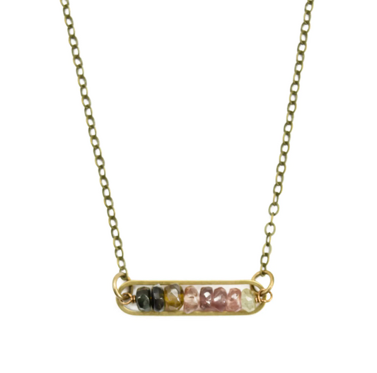 Watermelon Tourmaline Peapod Brass Necklace - Premium Necklace from EDGY PETAL - Just $45! Shop now at Three Blessed Gems