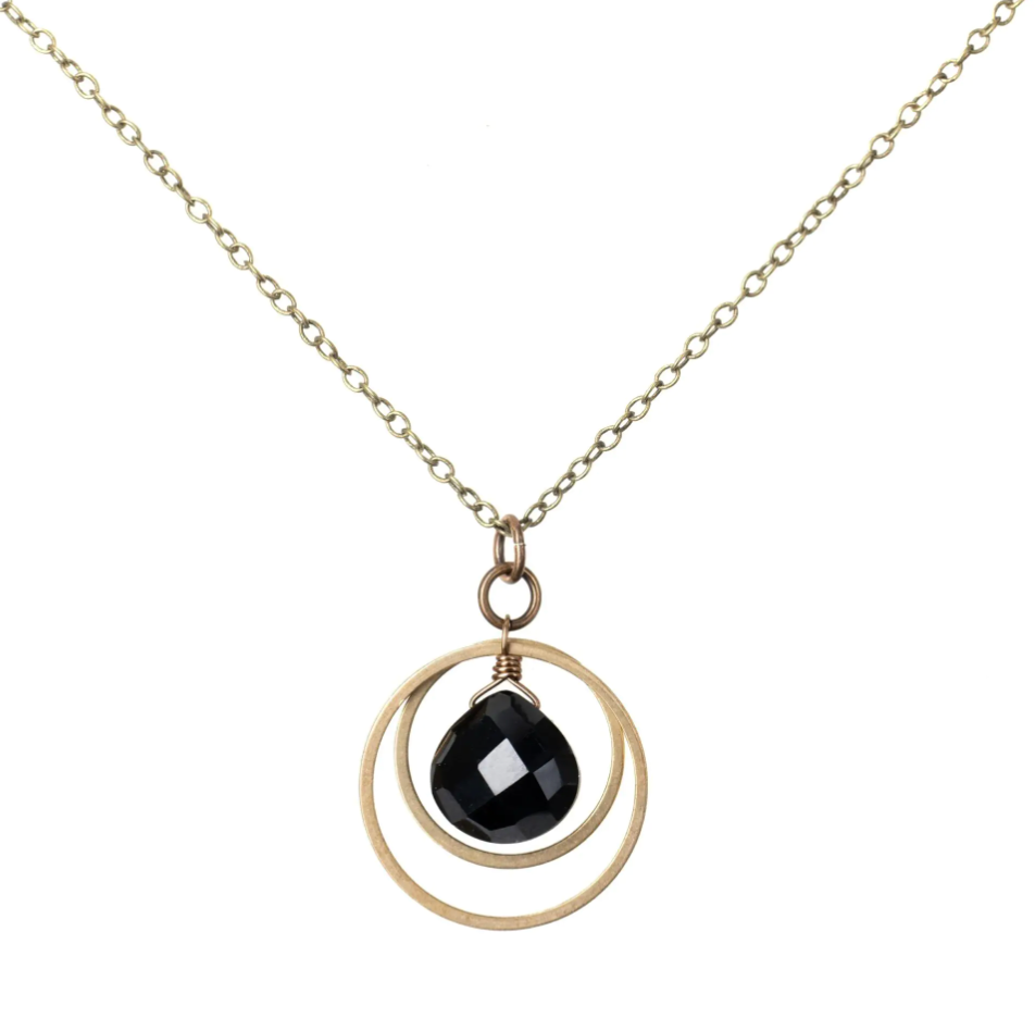 Black Onyx Circle Brass Necklace