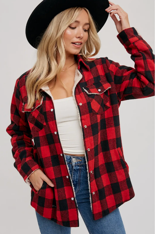 Buffalo plaid Red Shacket - Premium Shacket from Bluivy - Just $68! Shop now at Three Blessed Gems