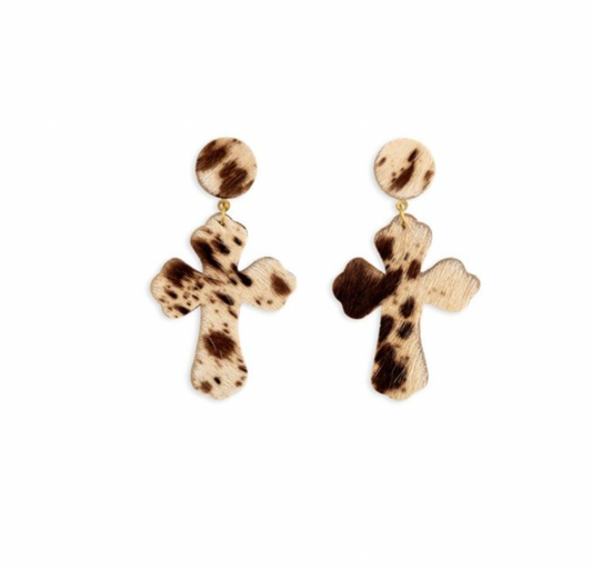 Leather and Cowhide Cross Earring - Premium Earrings from Myra - Just $29! Shop now at Three Blessed Gems