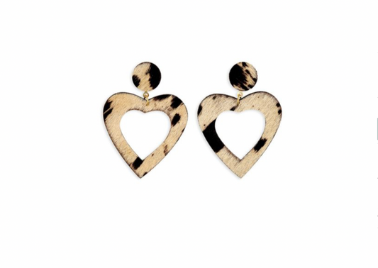 Leather and Cowhide Heart Earring - Premium Earrings from Myra - Just $29! Shop now at Three Blessed Gems