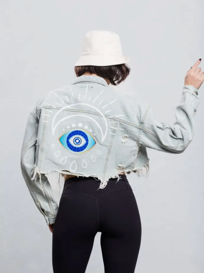 Stay Positive Eye Crop Jean Jacket