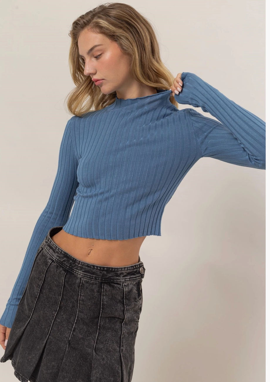 Mock Neck Ribbed Knit Crop Top