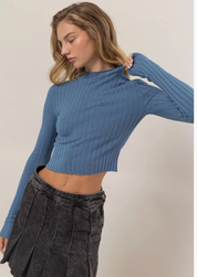 Mock Neck Ribbed Knit Crop Top