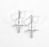 Cross CZ Drop Silver Earrings