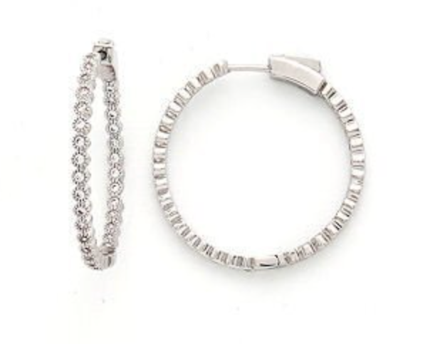 Flower CZ Silver Hoop Earring