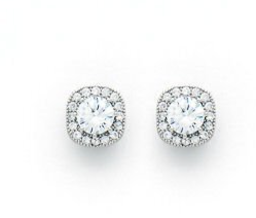 Halo CZ Stud Silver Earrings