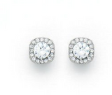 Halo CZ Stud Silver Earrings