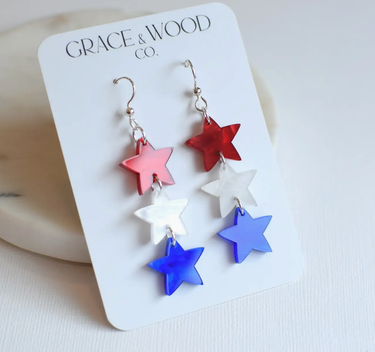 Patriotic Triple Pearl Star Earring