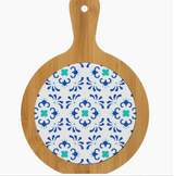 Teal and Blue 10.5" Bamboo Ceramic Tile Trivet