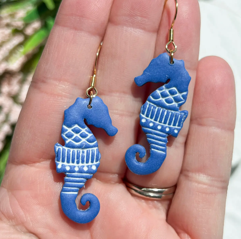 Salty Nautical Seahorse Polymer Clay Earring