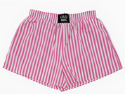Stylish pink and white striped boxers, showcasing a playful and vibrant design.