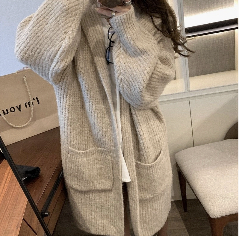 Cozy Cream Hooded Long Sweater With Pockets