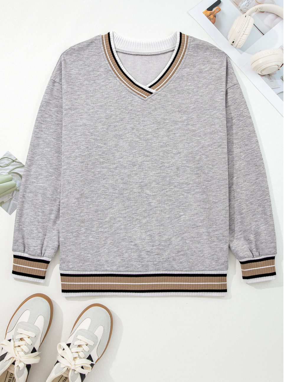 Sunday Stroll Striped V-Neck Pullover