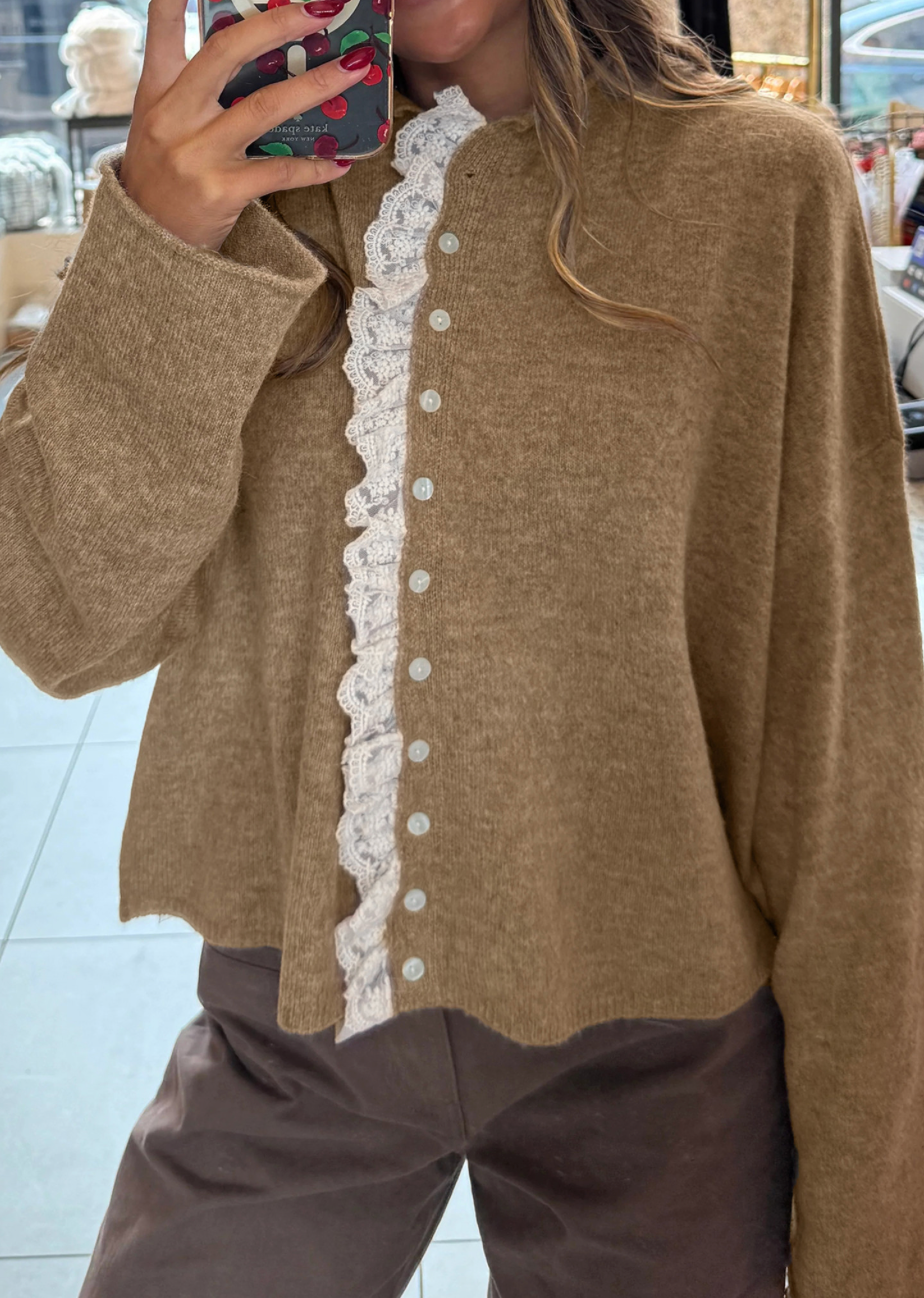 Cinnamon Cloud Lace-Trim Cardigan