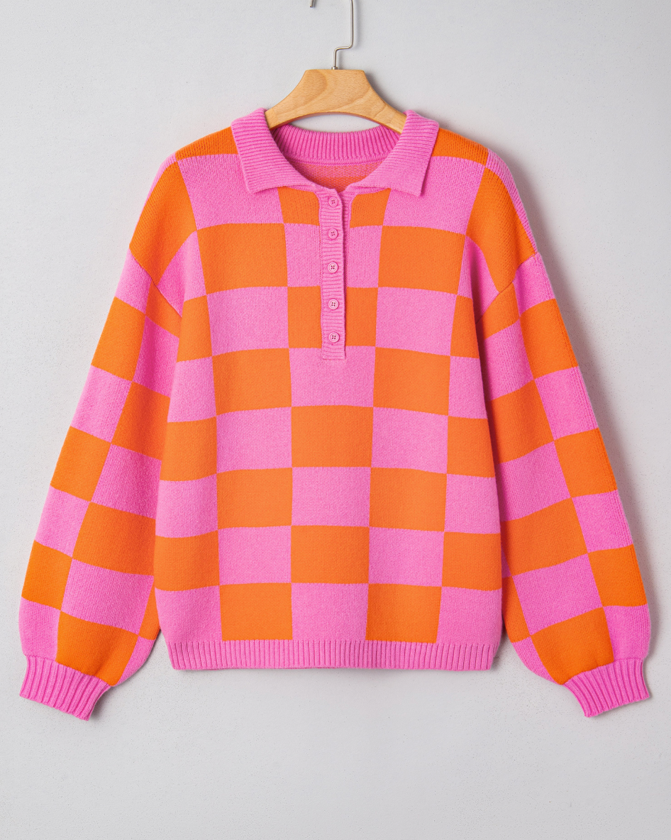 Pink Punch Gingham Polo Sweater