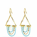 Aqua Chalcedony Drape Turq. Chain Earrings