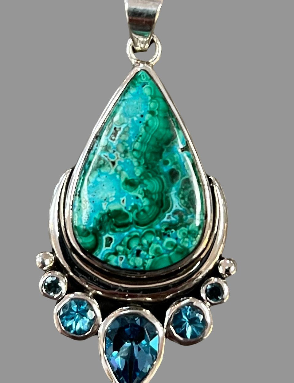 Azurite Malachite Blue Topaz Sterling Silver Pendant - Three Blessed Gems