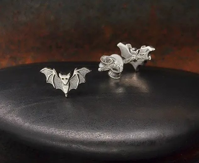 Bat Silver Earrings - Three Blessed Gems