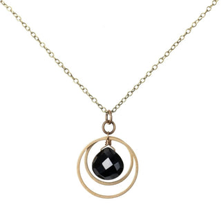 Black Onyx Circle Brass Necklace - Three Blessed Gems