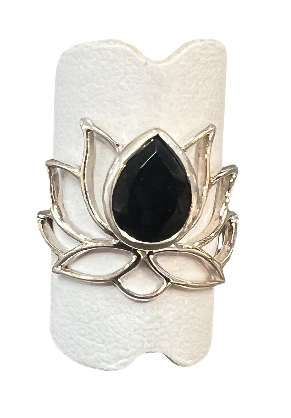 Black Onyx Sterling Silver Lotus Ring - Three Blessed Gems