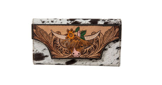 Blooming' Steer Hand Tooled Wallet - Three Blessed Gems