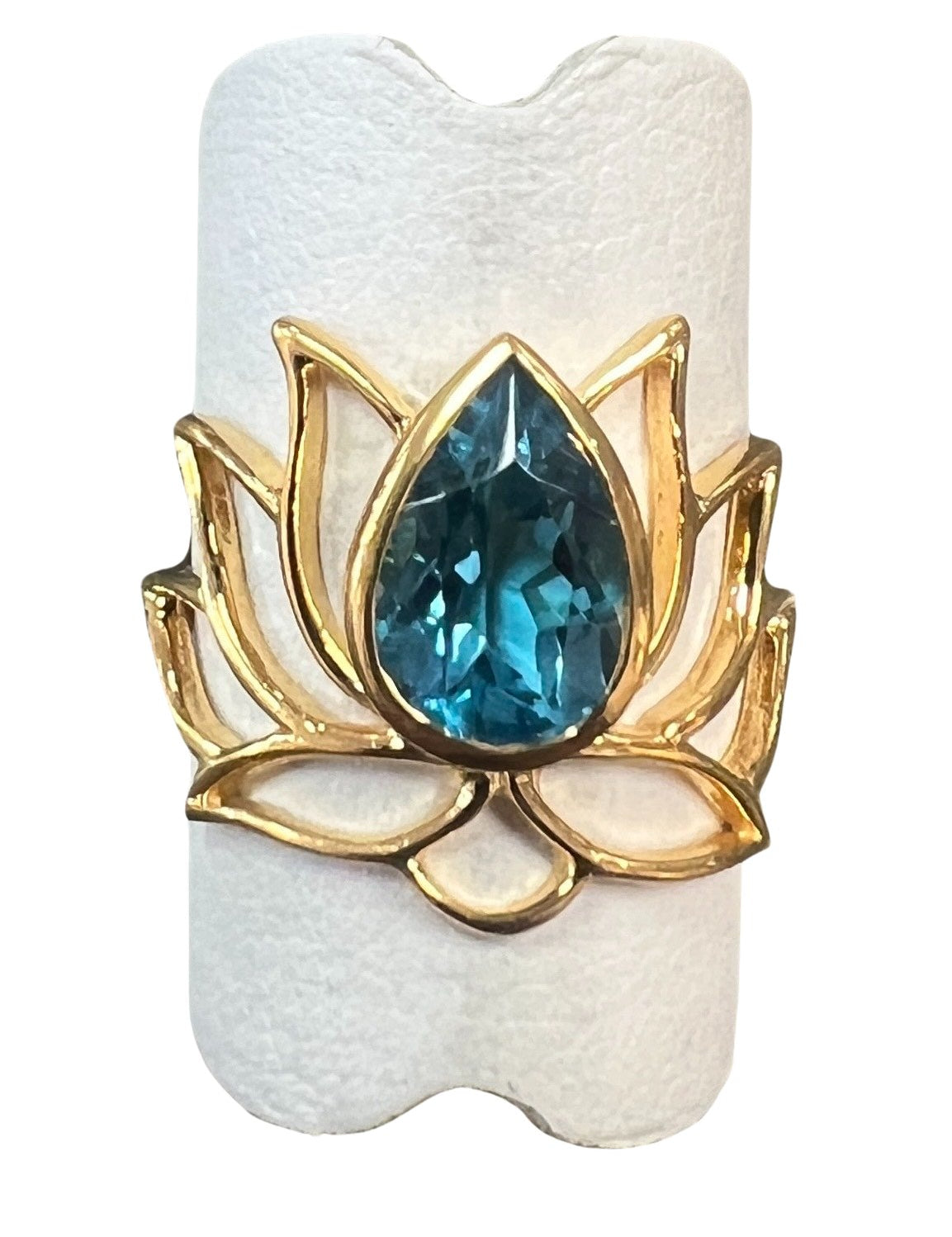 Blue Topaz Gold Fill Lotus Ring - Three Blessed Gems