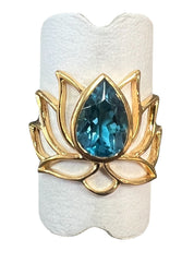 Blue Topaz Gold Fill Lotus Ring - Three Blessed Gems