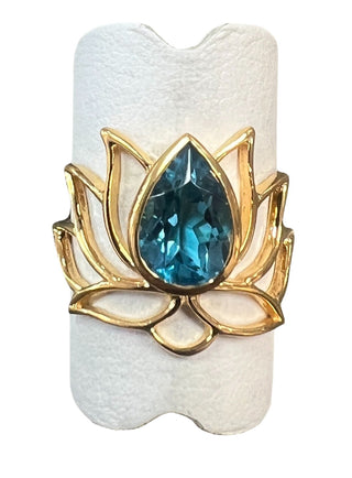 Blue Topaz Gold Fill Lotus Ring - Three Blessed Gems
