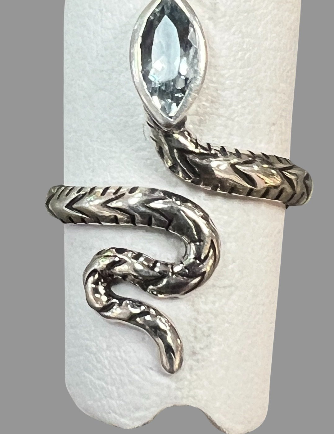 Blue Topaz Sterling Silver Snake Ring - Three Blessed Gems