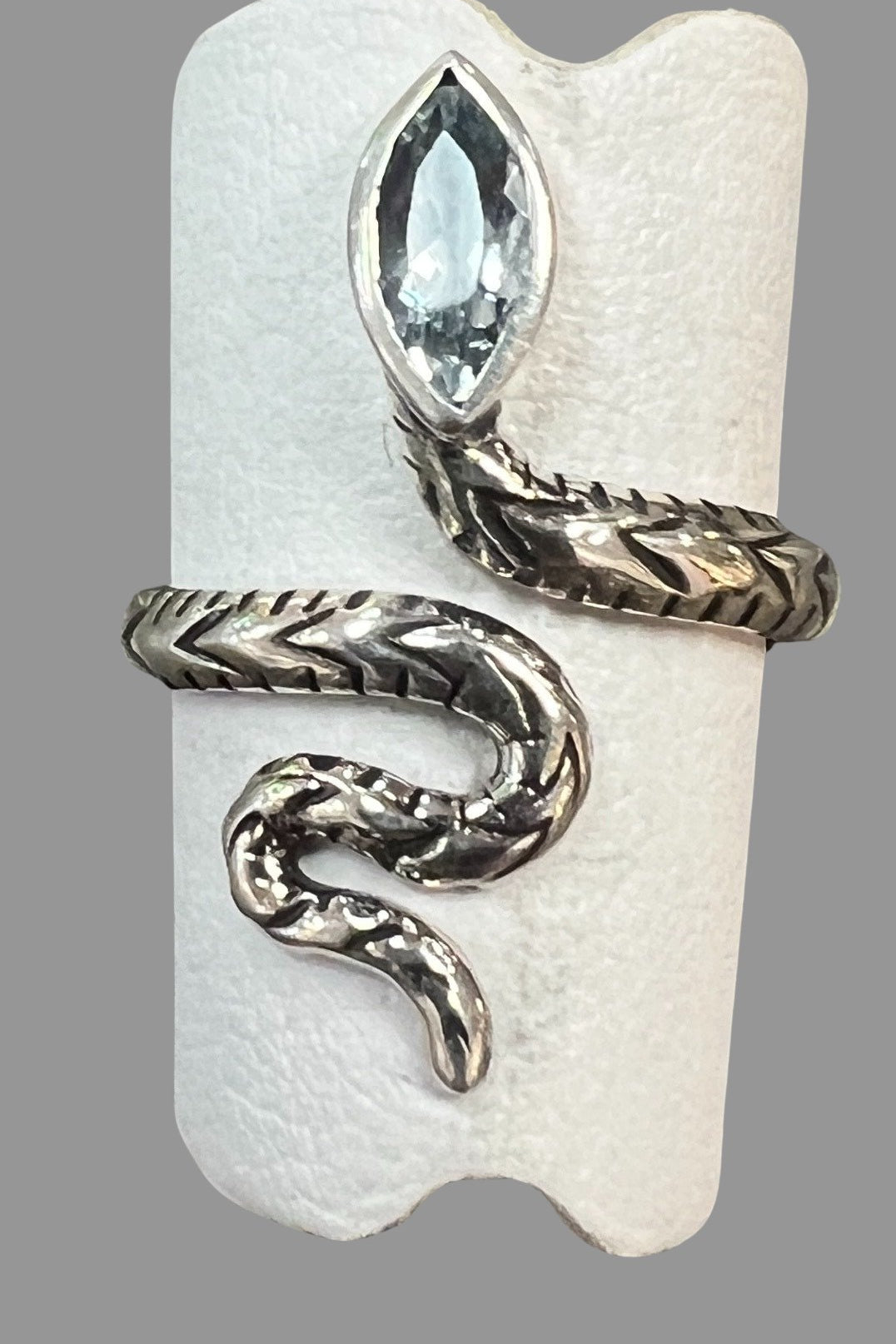 Blue Topaz Sterling Silver Snake Ring - Three Blessed Gems