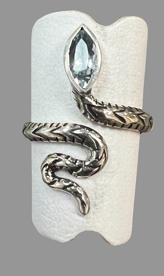 Blue Topaz Sterling Silver Snake Ring - Three Blessed Gems