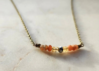 Citrine Sunstone Dainty Brass Necklace - Three Blessed Gems