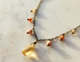 Citrine Sunstone Fringe Brass Necklace