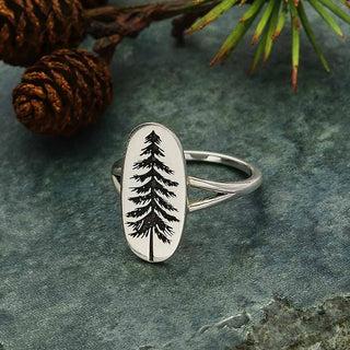 Etched Pine Tree Ring - Three Blessed Gems