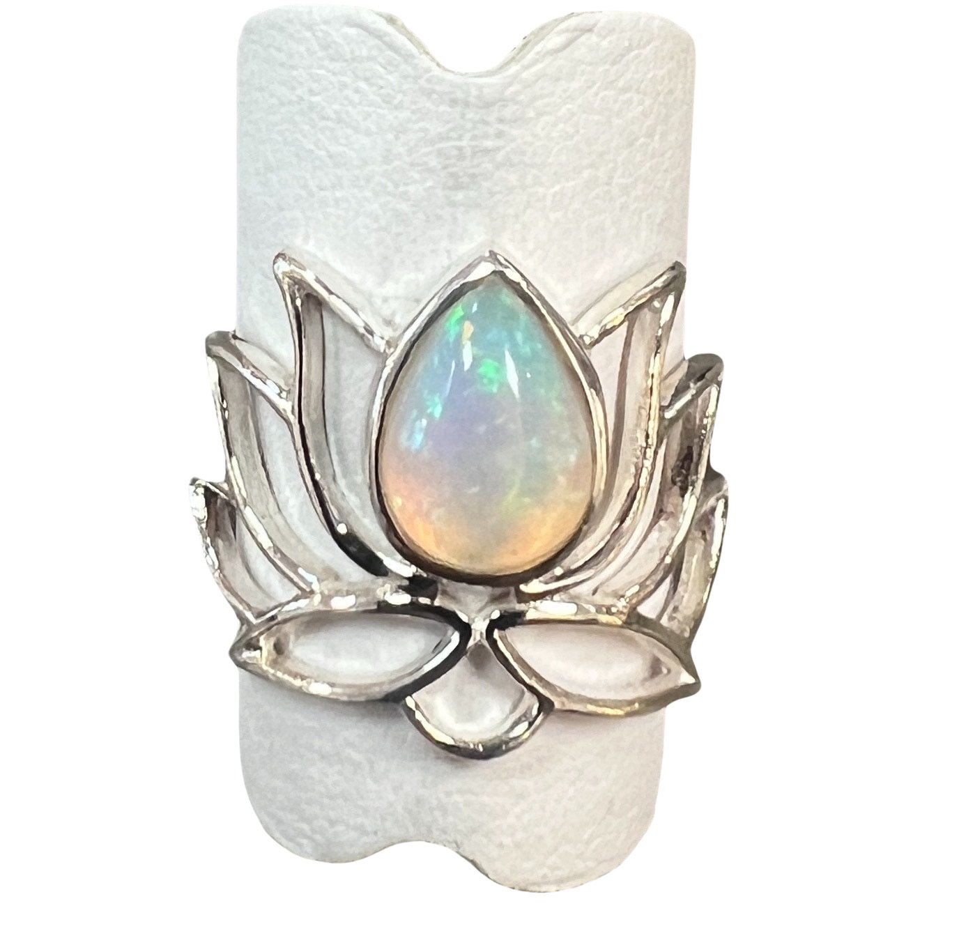 Ethiopian Opal Sterling Silver Lotus Ring - Three Blessed Gems