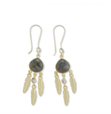 Gold Fill Feather and Labradorite Earring - Three Blessed Gems