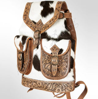 Hand Tooled Leather Cowhide Backpack - Three Blessed Gems