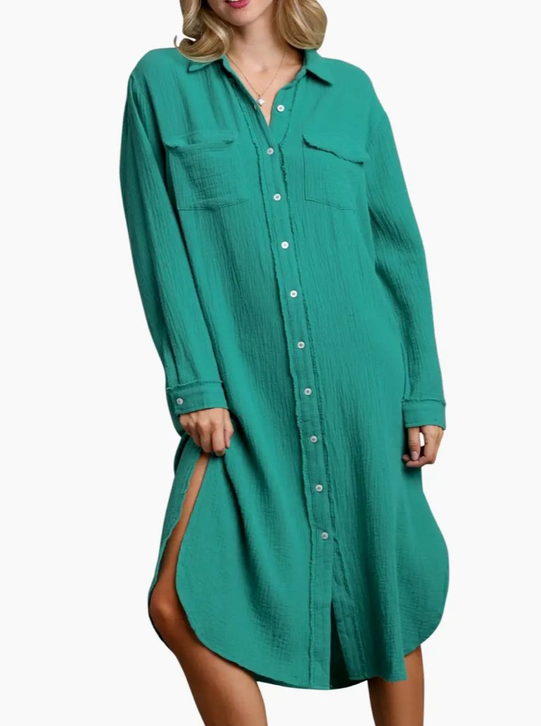 Jade Cotton Gauze Button Down Shirt - Three Blessed Gems